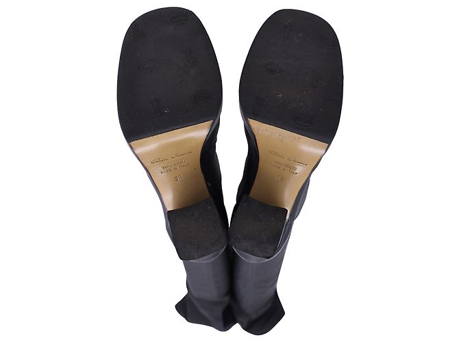 Stivali alti in pelle nera con tacco spesso e stretch di Rick Owens - vista 4
