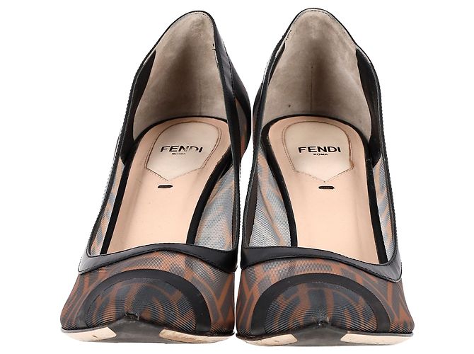 Fendi Colibri  Zucca FF Pump in Pelle e Rete Marrone - vista 2