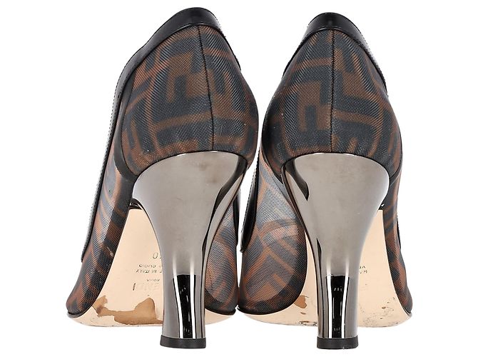 Fendi Colibri  Zucca FF Pump in Pelle e Rete Marrone - vista 5
