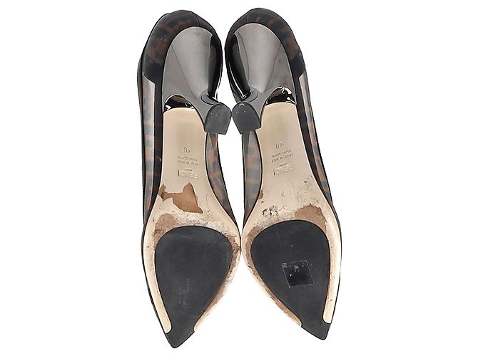 Fendi Colibri  Zucca FF Pump in Pelle e Rete Marrone - vista 6