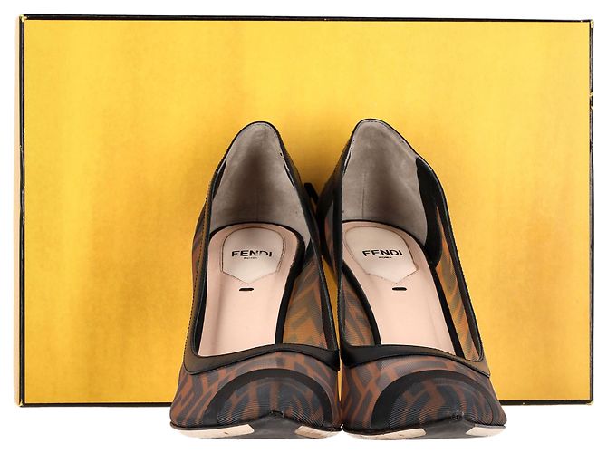 Fendi Colibri  Zucca FF Pump in Pelle e Rete Marrone - vista 7