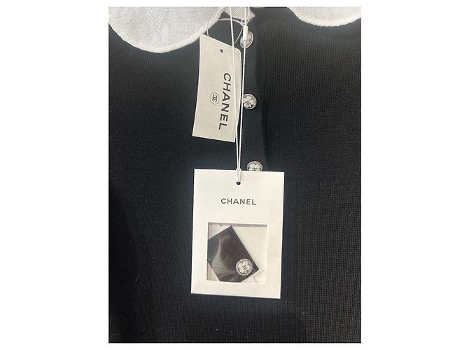 Pull Chanel de algodão branco com botões de camélia Preto - vista 6