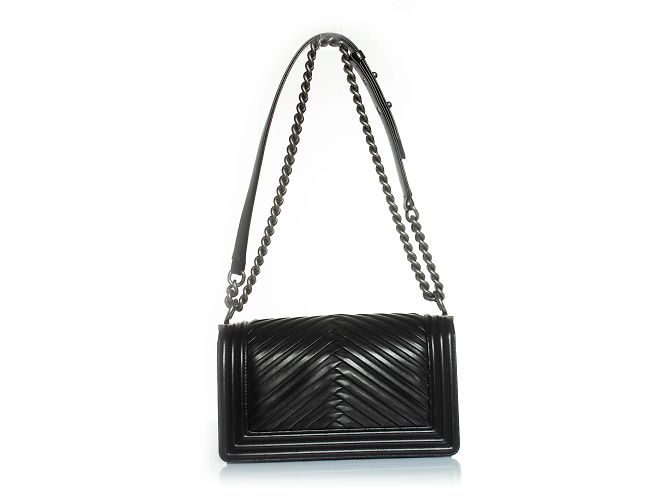 Chanel, borsa boy in pelle di agnello plissettata a zigzag Nero - vista 2