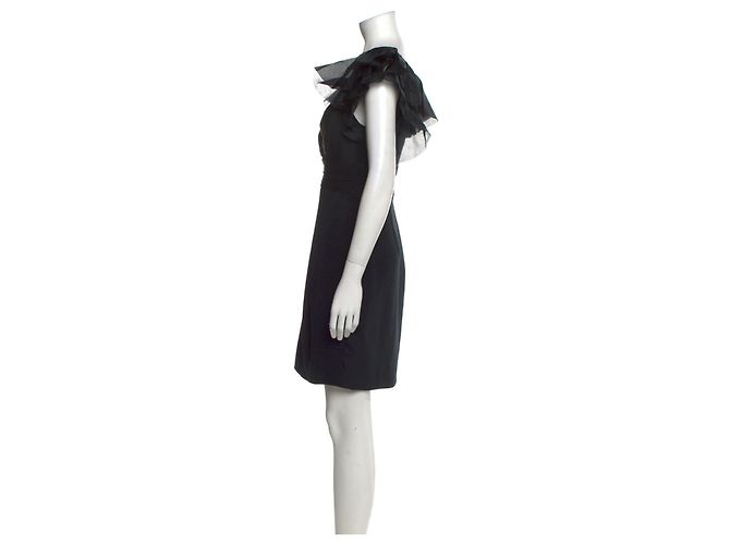 Marchesa Mini abito in crêpe di seta nera e organza Nero - vista 2