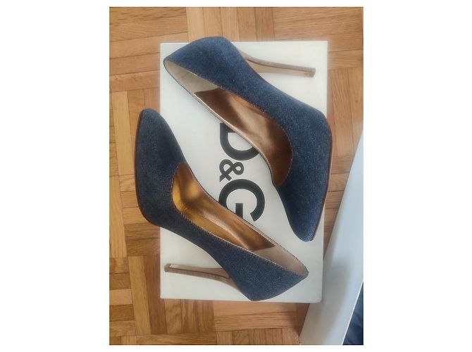 D&G Denim-Pumps mit 10cm Absatz Blau Cognac - Ansicht 3