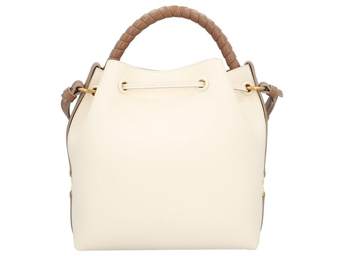 Borsa a secchiello in pelle grana Chloé Marcie bianca - vista 3