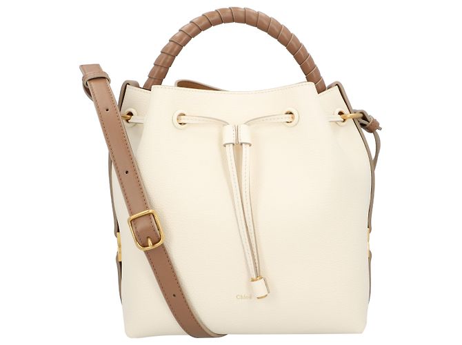 Borsa a secchiello in pelle grana Chloé Marcie bianca - vista 5