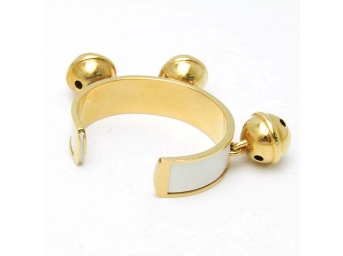 Hermès Pulseira de couro e metal Hermes Bell Branco Dourado - vista 2