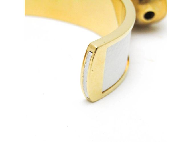 Hermès Pulseira de couro e metal Hermes Bell Branco Dourado - vista 3