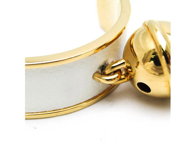 Hermès Pulseira de couro e metal Hermes Bell Branco Dourado - vista 6