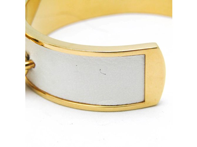 Hermès Pulseira de couro e metal Hermes Bell Branco Dourado - vista 7
