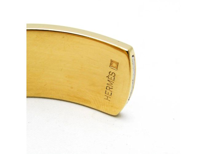 Hermès Pulseira de couro e metal Hermes Bell Branco Dourado - vista 9