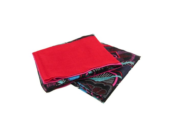 Hermès Bufanda de algodón para mujeres HERMES BAIN Negro Roja Púrpura - vista 2