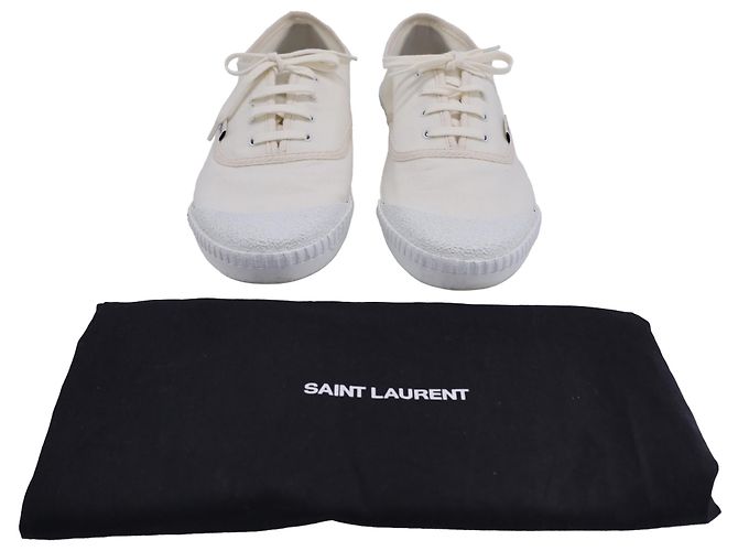 Sneakers con lacci Wes di Saint Laurent in tela crema - vista 9