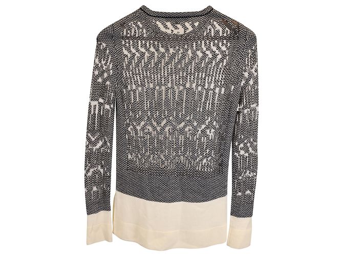 Grauer Wollpullover mit Hahnentrittmuster und Netzbesatz von Alexander Wang - Ansicht 3