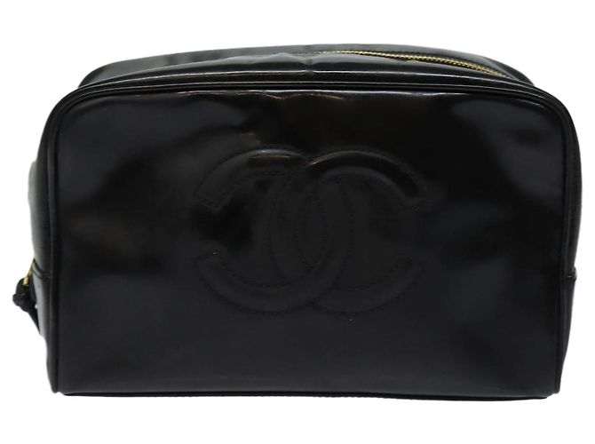 Vanity CHANEL COCO Marca Pochette Cosmetica Smalto Nero Oro CC Auth bs16594 D'oro - vista 13