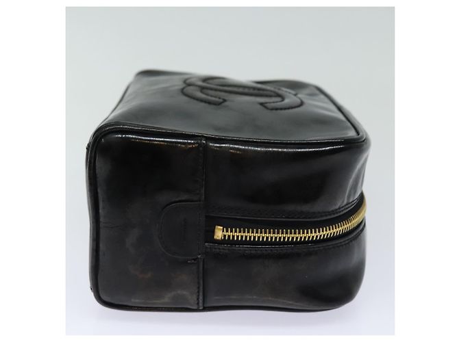 Vanity CHANEL COCO Marca Pochette Cosmetica Smalto Nero Oro CC Auth bs16594 D'oro - vista 4