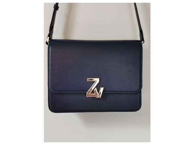 Borsa Zadig & Voltaire Le City ZV Initiale in pelle blu Blu navy Blu scuro Silver hardware - vista 10
