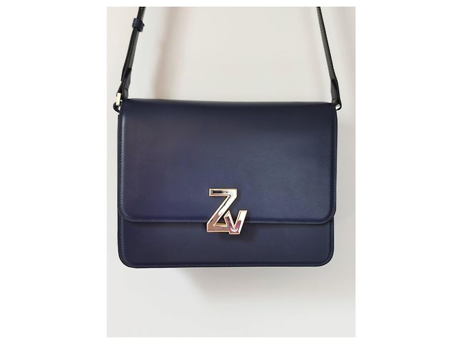 Borsa Zadig & Voltaire Le City ZV Initiale in pelle blu Blu navy Blu scuro Silver hardware - vista 2