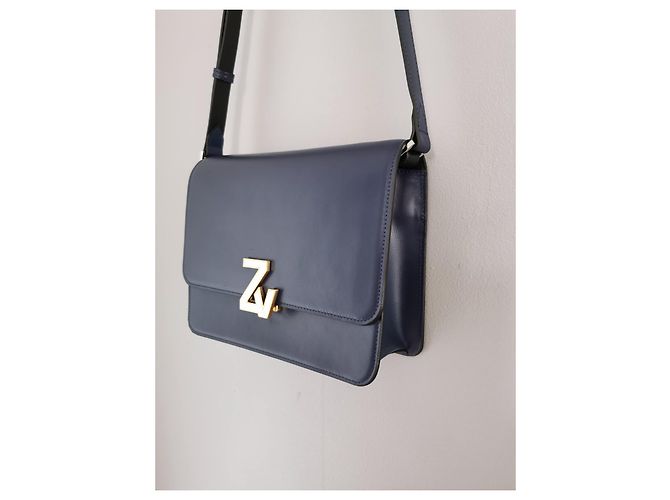 Borsa Zadig & Voltaire Le City ZV Initiale in pelle blu Blu navy Blu scuro Silver hardware - vista 9