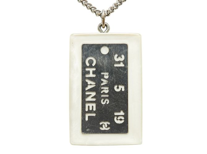 Collana Piastra Cambon di Chanel Argento Bianco - vista 3