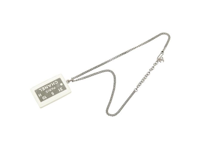 Collana Piastra Cambon di Chanel Argento Bianco - vista 5