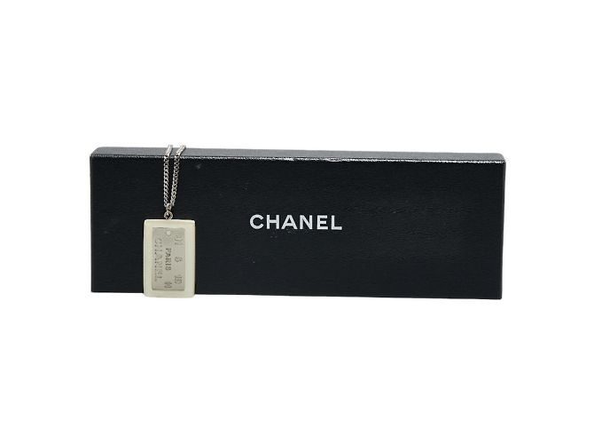 Collana Piastra Cambon di Chanel Argento Bianco - vista 7
