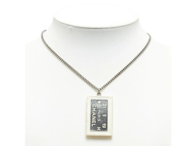 Collana Piastra Cambon di Chanel Argento Bianco - vista 8
