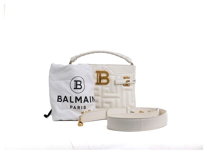 BALMAIN - Bolsa de ombro Balmain B-Buzz 22 em couro liso branco - vista 12
