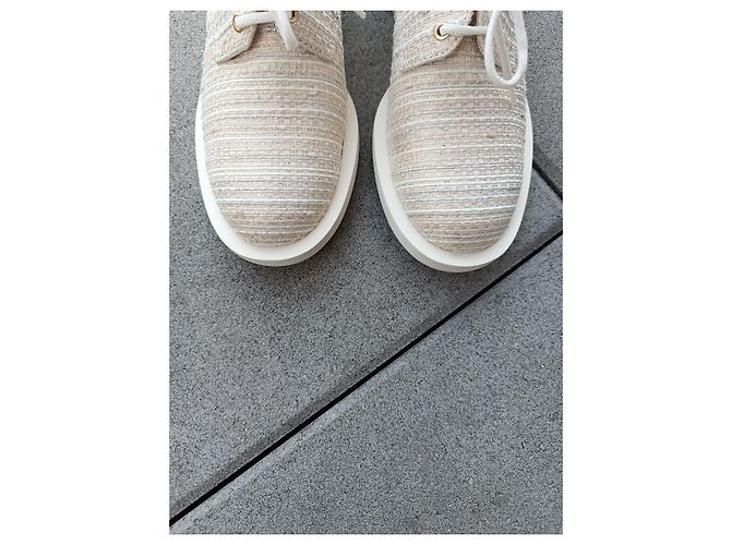 Derby Nicholas Kirkwood in Tweed Multicolore Beige Oro - vista 3