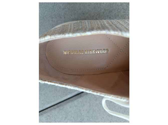 Derby Nicholas Kirkwood in Tweed Multicolore Beige Oro - vista 4