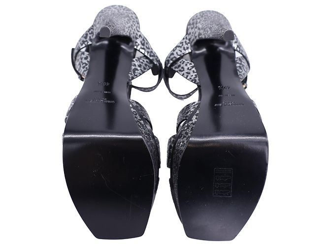 Décolleté T-Strap in pelle argentata con stampa leopardata Saint Laurent Tribute - vista 6