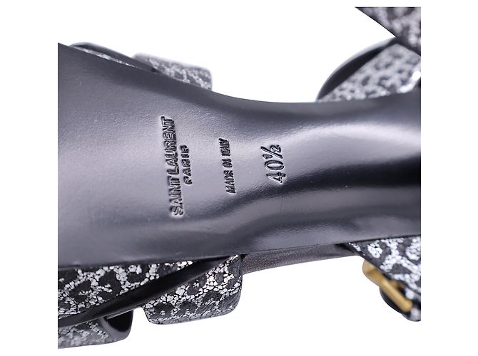 Décolleté T-Strap in pelle argentata con stampa leopardata Saint Laurent Tribute - vista 7