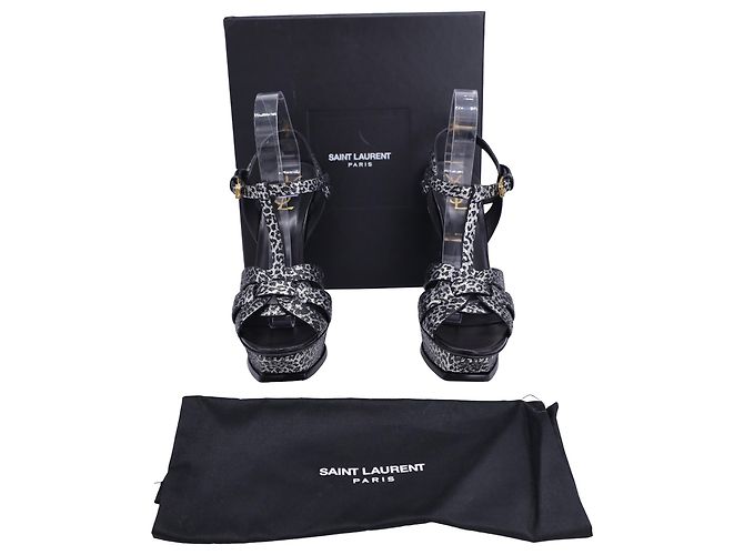 Décolleté T-Strap in pelle argentata con stampa leopardata Saint Laurent Tribute - vista 8