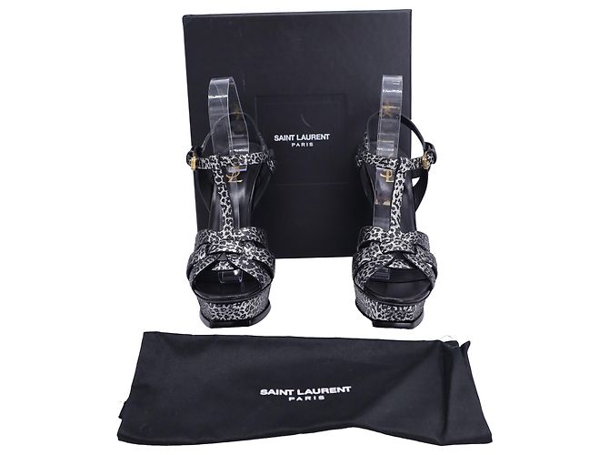 Décolleté T-Strap in pelle argentata con stampa leopardata Saint Laurent Tribute - vista 9