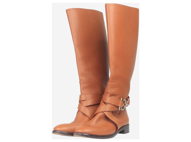 Salvatore Ferragamo Botas de montar de cuero marrón - talla UK 6.5 Castaño - vista 2