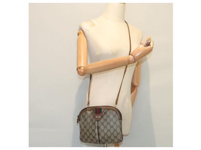 Borsa a spalla GUCCI GG Canvas Web Sherry Line PVC Beige Oro 68.02.047 Auth 86305 D'oro - vista 23