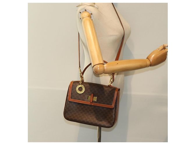 Céline Borsa a mano in tela Macadam CELINE in pelle PVC 2 in 1 marrone oro Auth 86265 D'oro - vista 24
