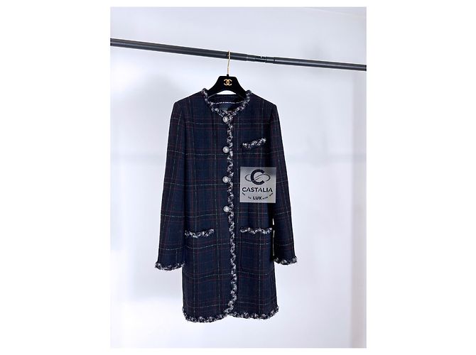 Chanel Abrigo de tartán raro de París / Edimburgo Azul marino - vista 2