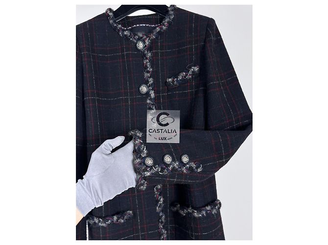 Chanel Abrigo de tartán raro de París / Edimburgo Azul marino - vista 3