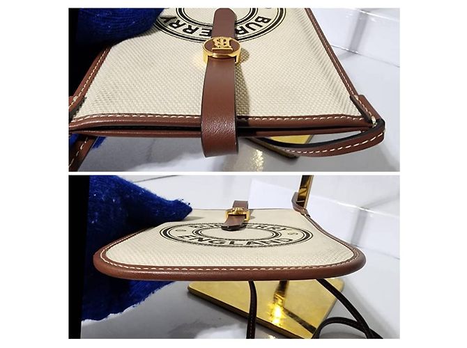 Bolsa transversal em lona e couro de bezerro Burberry England, marrom/creme Cru - vista 12