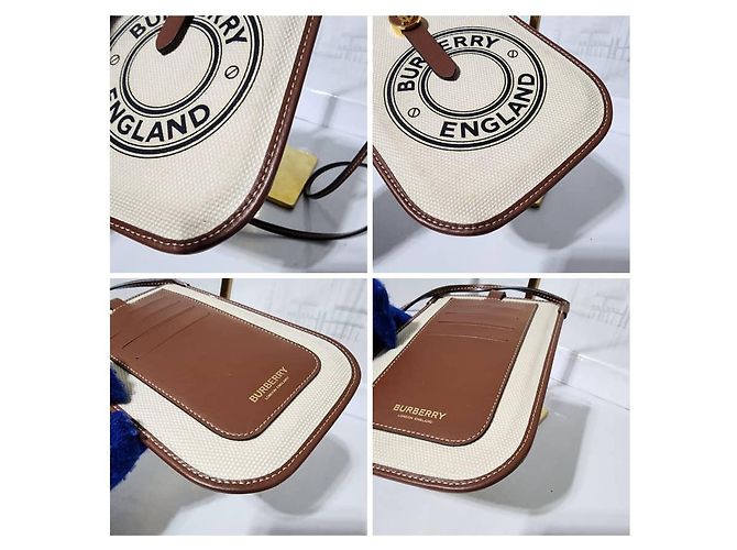 Bolsa transversal em lona e couro de bezerro Burberry England, marrom/creme Cru - vista 13