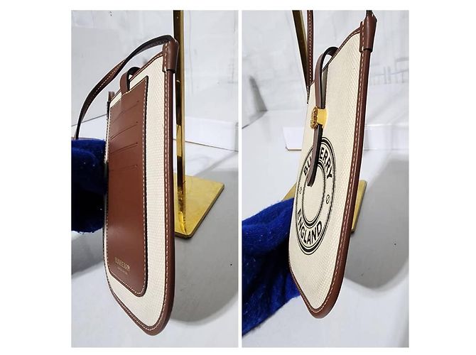 Bolsa transversal em lona e couro de bezerro Burberry England, marrom/creme Cru - vista 7