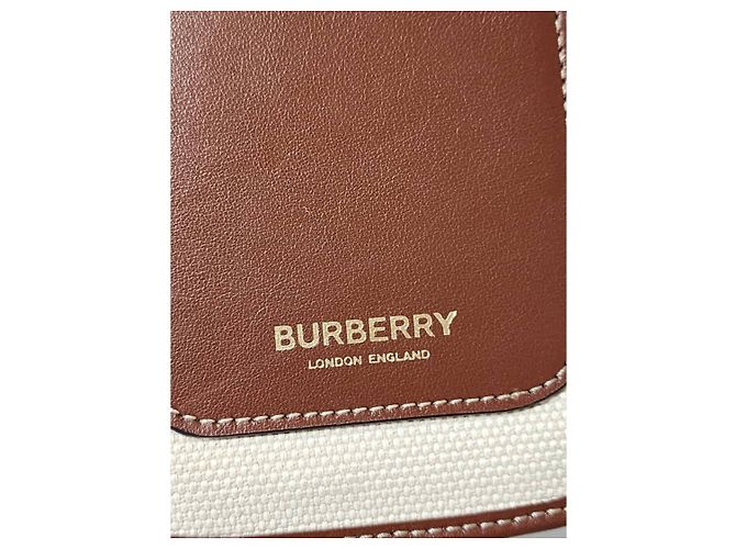 Bolsa transversal em lona e couro de bezerro Burberry England, marrom/creme Cru - vista 8