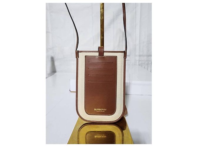 Bolsa transversal em lona e couro de bezerro Burberry England, marrom/creme Cru - vista 9