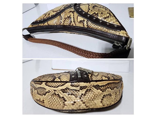 Borsa in pelle di serpente con borchie VERSACE Marrone/Beige - vista 11