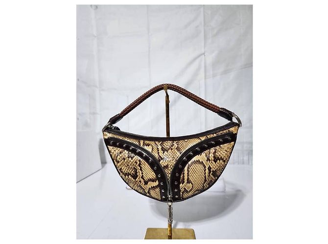 Borsa in pelle di serpente con borchie VERSACE Marrone/Beige - vista 4