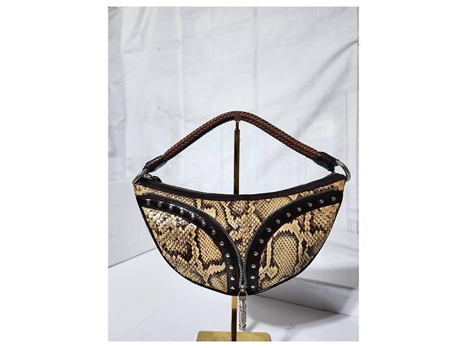 Borsa in pelle di serpente con borchie VERSACE Marrone/Beige - vista 5