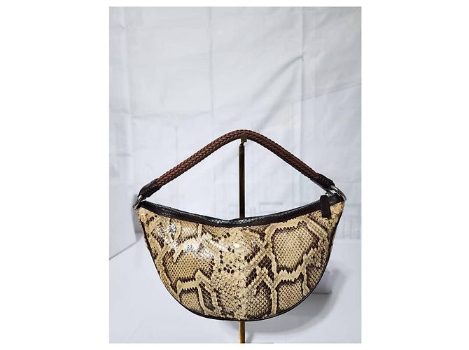 Borsa in pelle di serpente con borchie VERSACE Marrone/Beige - vista 8