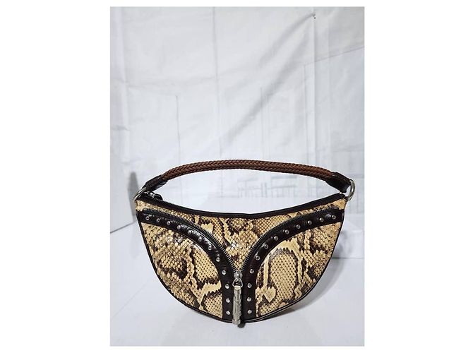 Borsa in pelle di serpente con borchie VERSACE Marrone/Beige - vista 9